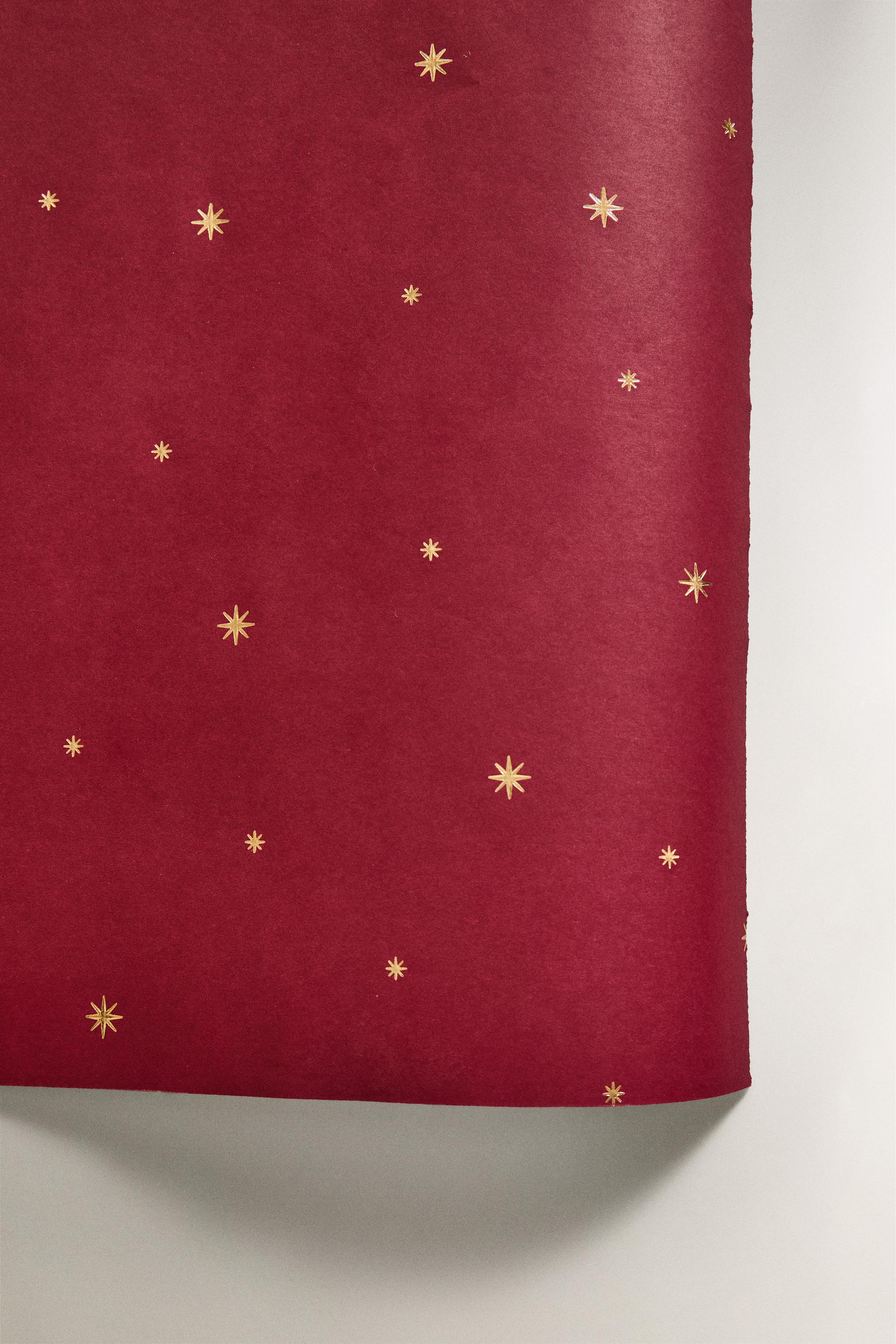 SET PAPIER CADEAU ÉTOILES NOËL ET RUBAN